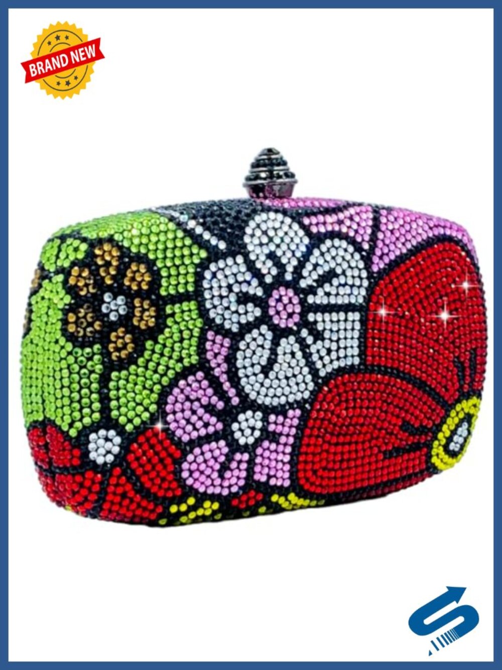 Crystal Rhinestone Evening Clutch Purse Mini Satin Metal Formal Wedding Bag